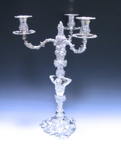 Pair of Sterling Silver Three-Light Candelabra Copies of Paul de Lamerie