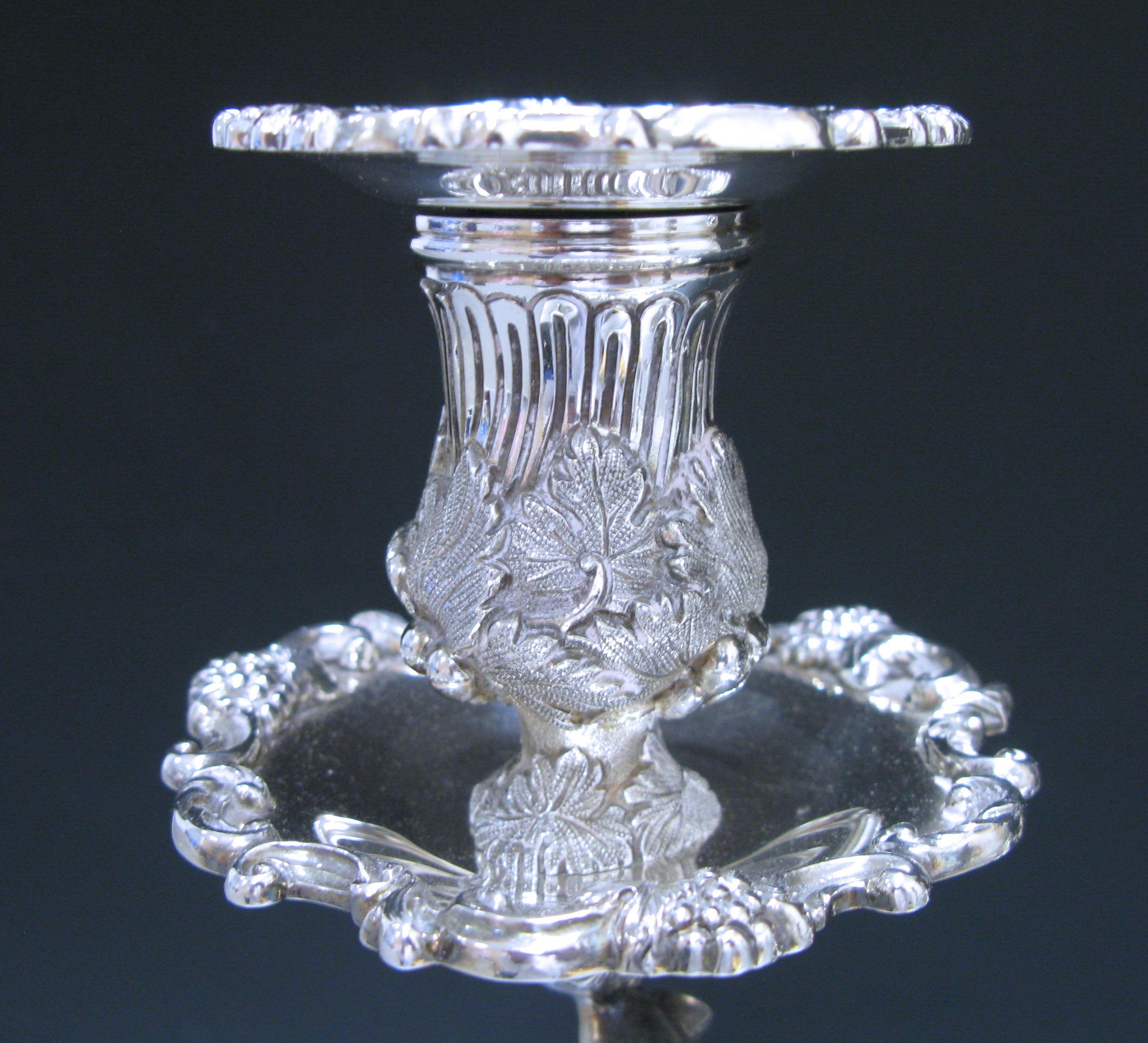 Pair of Sterling Silver Three-Light Candelabra Copies of Paul de Lamerie In Good Condition For Sale In London, GB