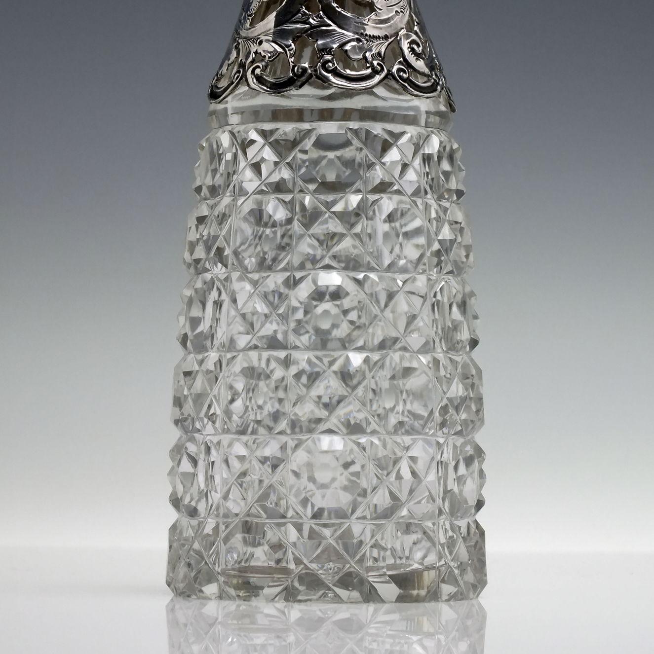 Pair Sterling Silver Top Glass Liqueur Decanters Birmingham, 1897 2