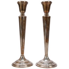 Pair of Sterling Silver Weighted Pillar Candlesticks by Lunt, circa 1940