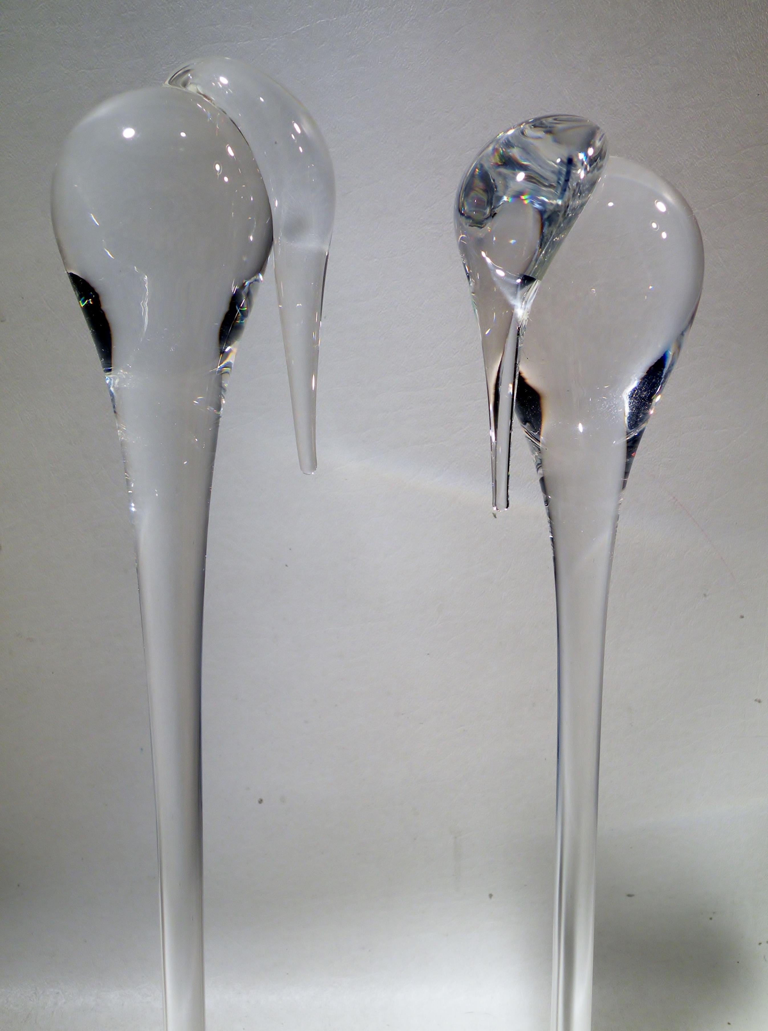 American Pair of Steuben Crystal Modernist Stork Sculptures #8538 Paul Schulze