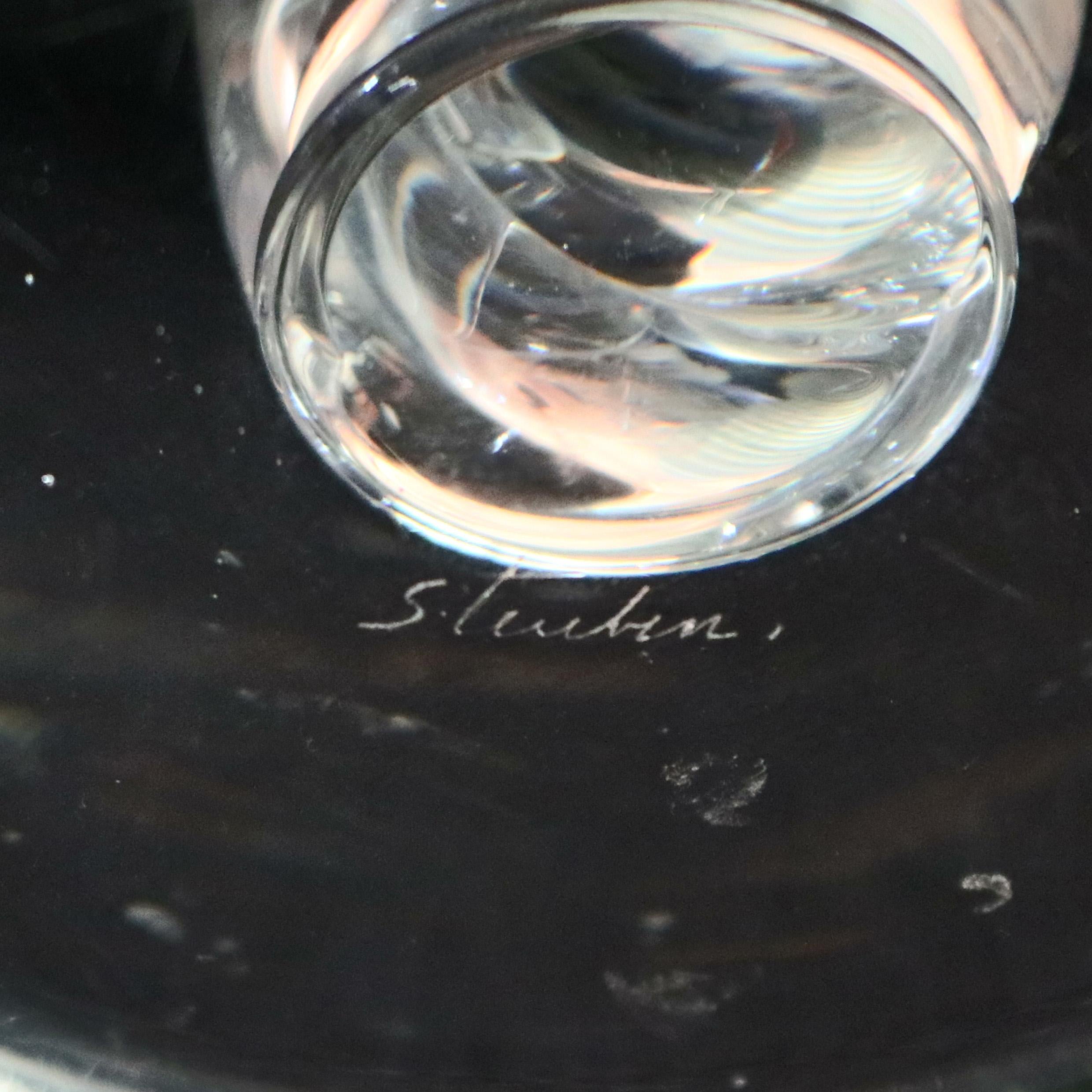 Hand-Crafted Pair of Steuben Crystal Rope Twist Stem Candle Sticks, Signed, 20th Century