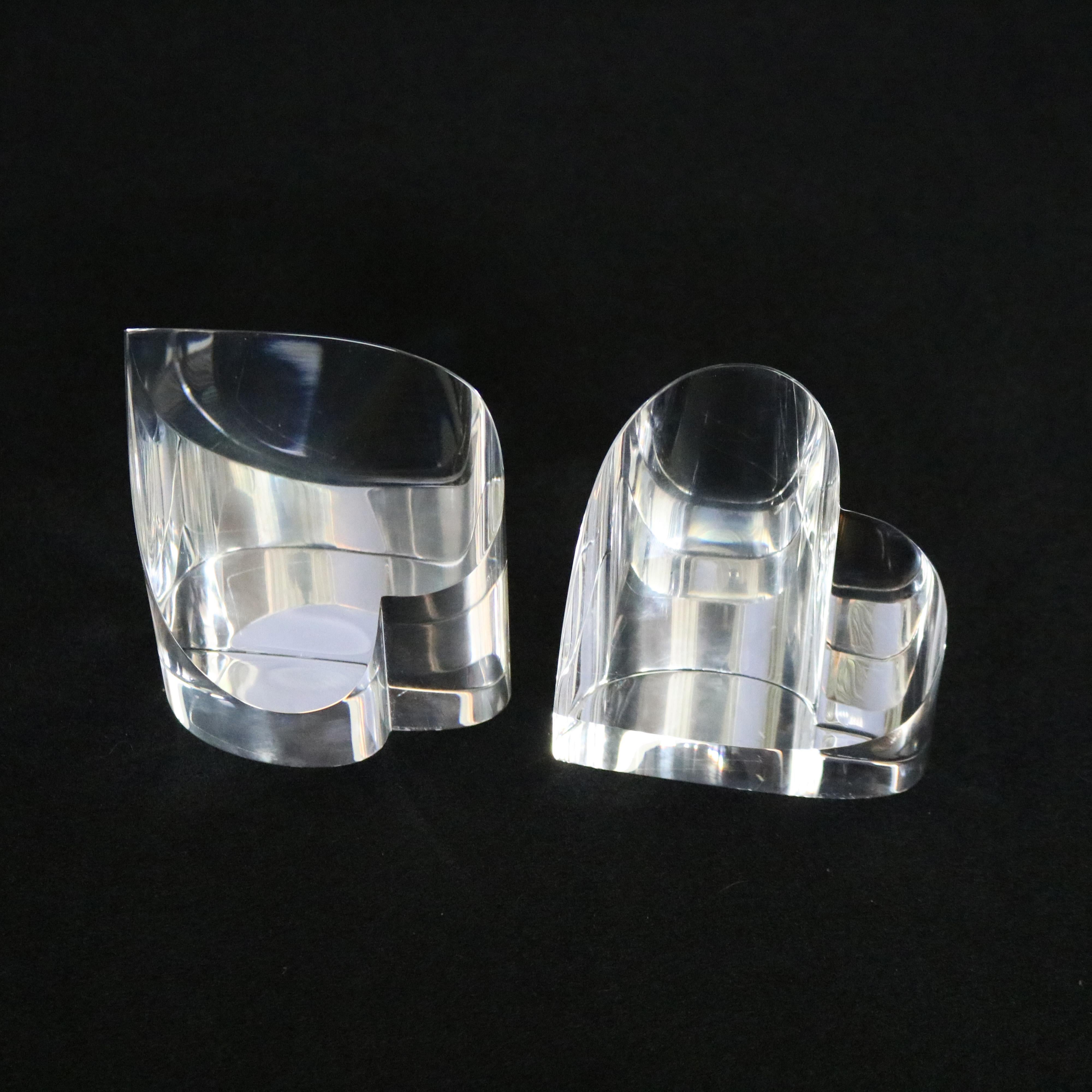 Pair Steuben Glass Heart Paperweights, Signed 20th C 5
