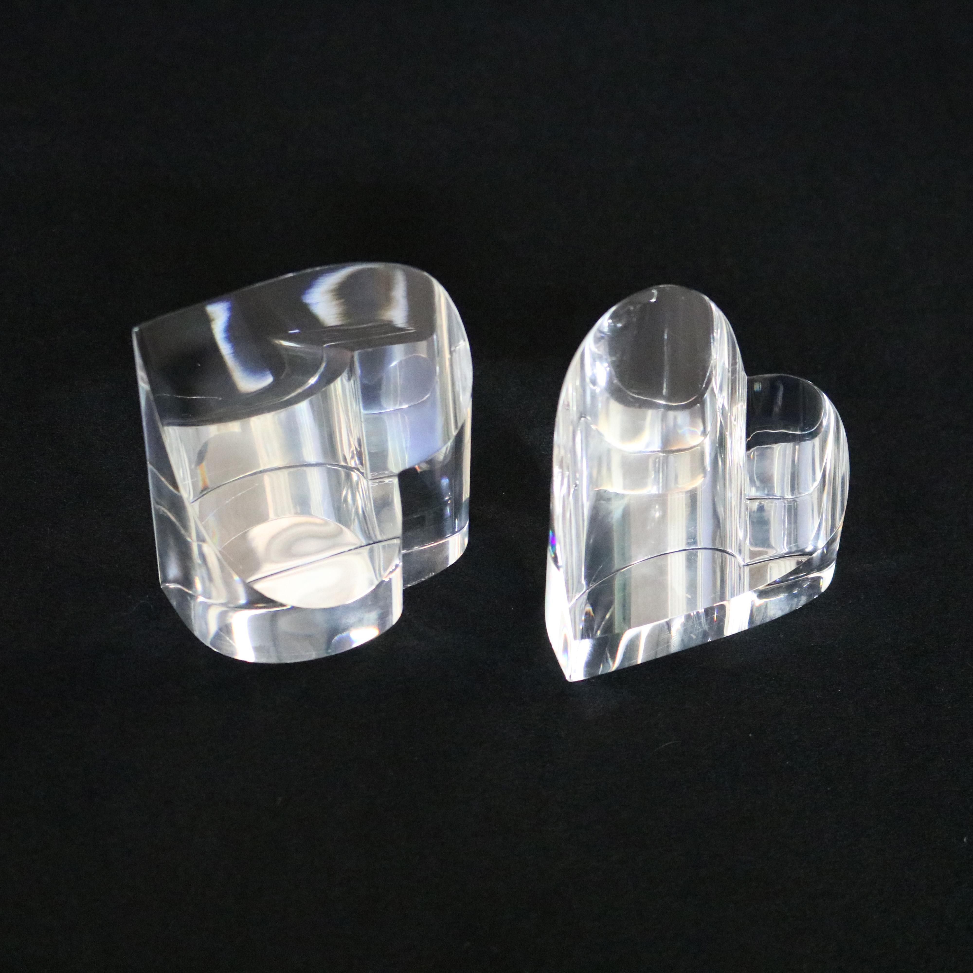 Pair Steuben Glass Heart Paperweights, Signed 20th C 6