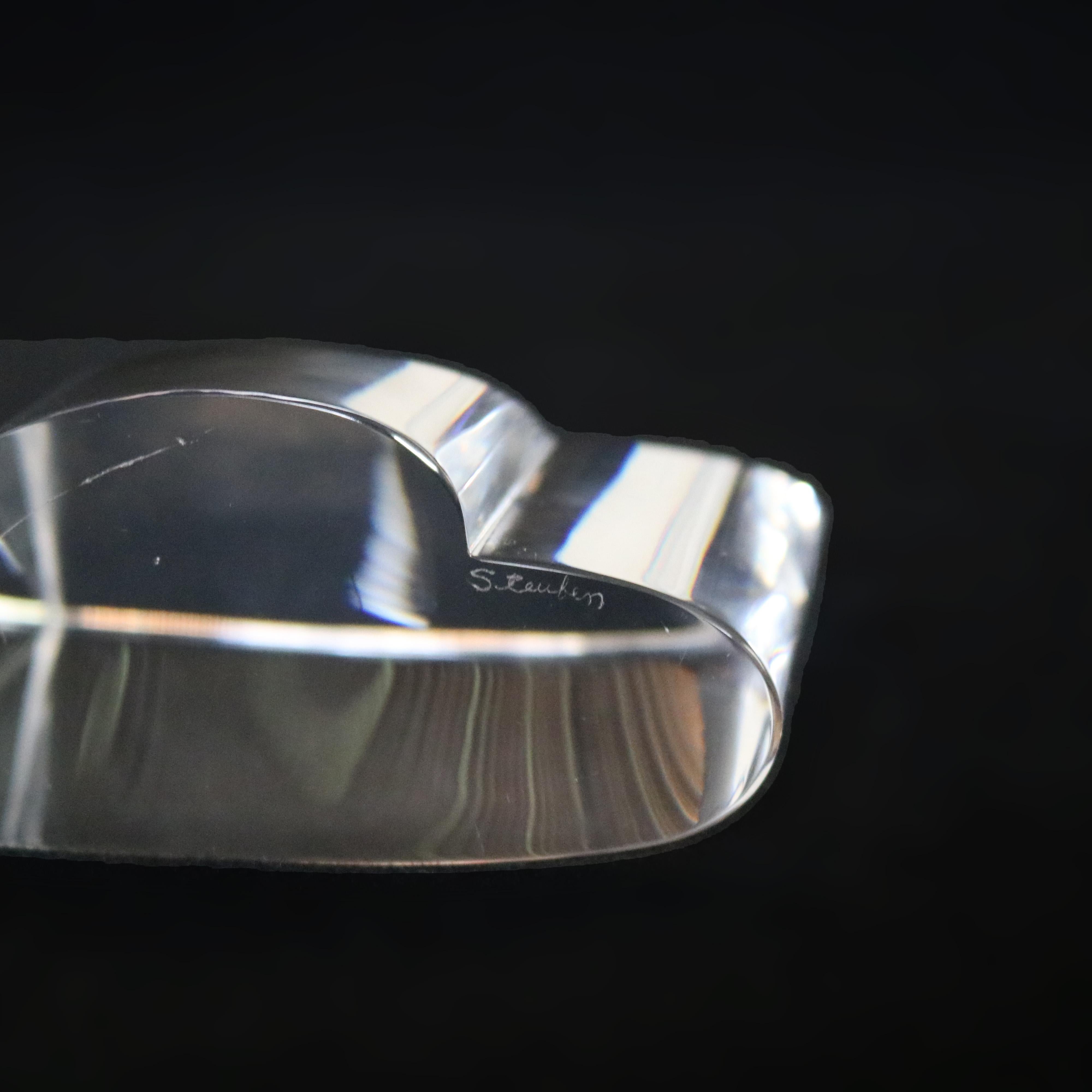 Pair Steuben Glass Heart Paperweights, Signed 20th C 12