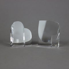 Pair Steuben Glass Heart Paperweights, Signed 20th C