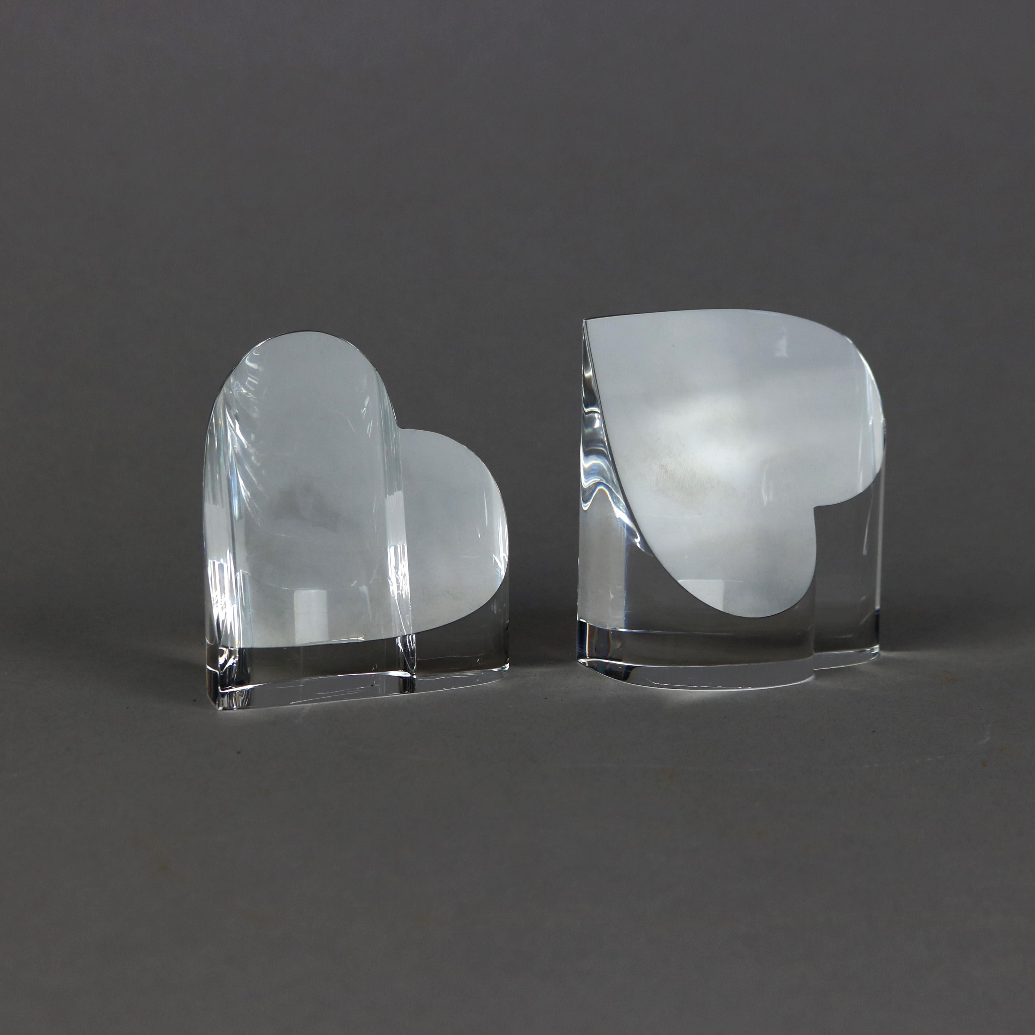 American Pair Steuben Glass Heart Paperweights, Signed 20th C