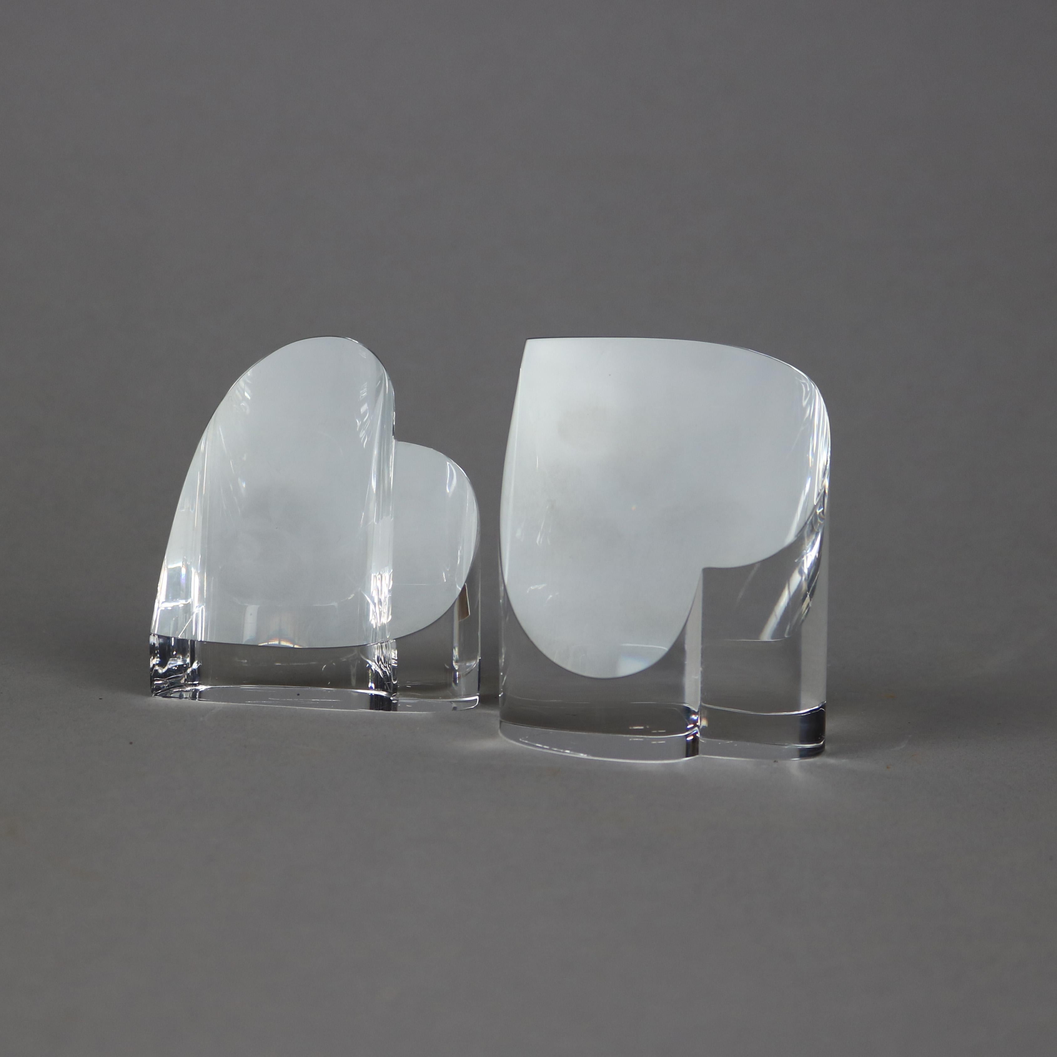 Pair Steuben Glass Heart Paperweights, Signed 20th C In Good Condition In Big Flats, NY