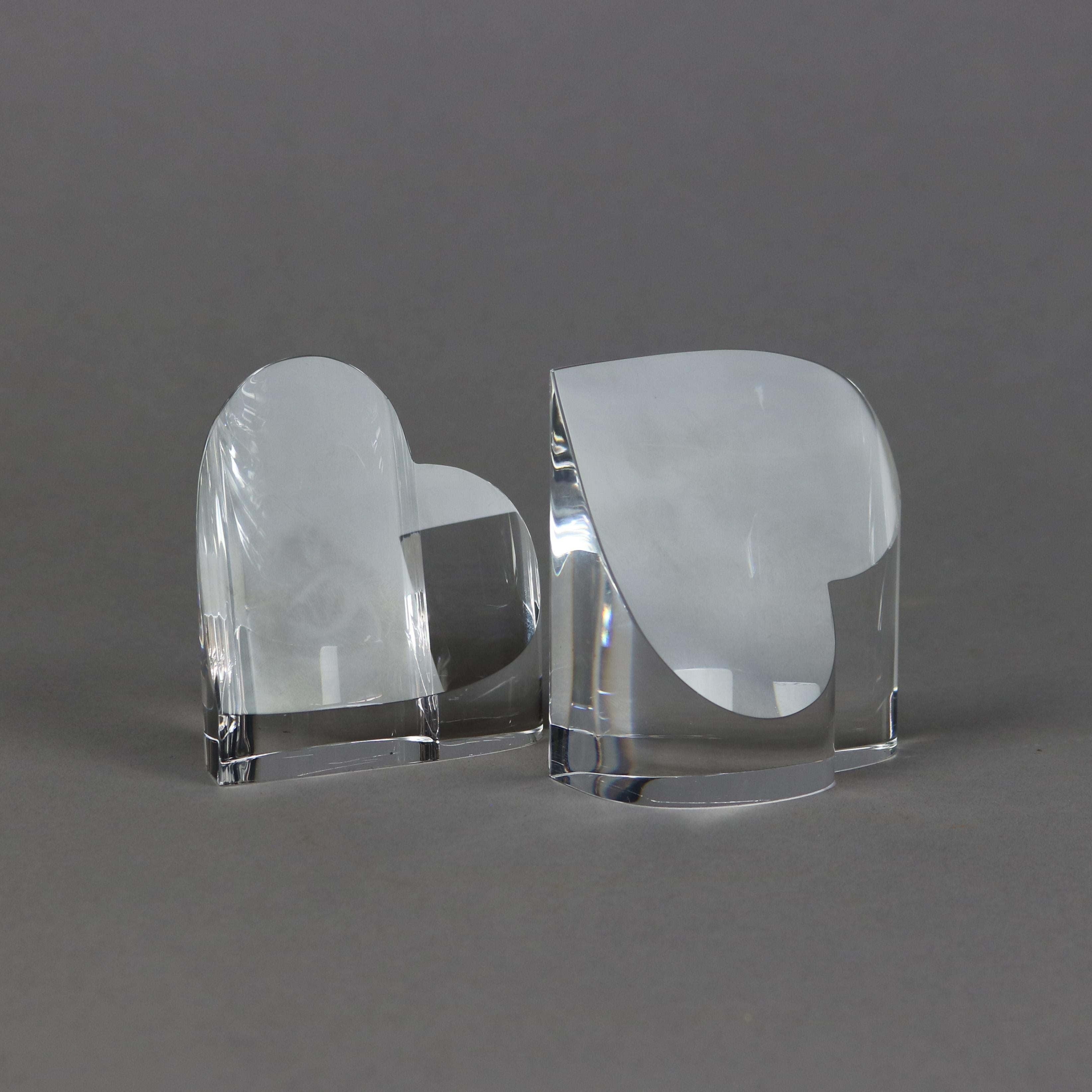 20th Century Pair Steuben Glass Heart Paperweights, Signed 20th C