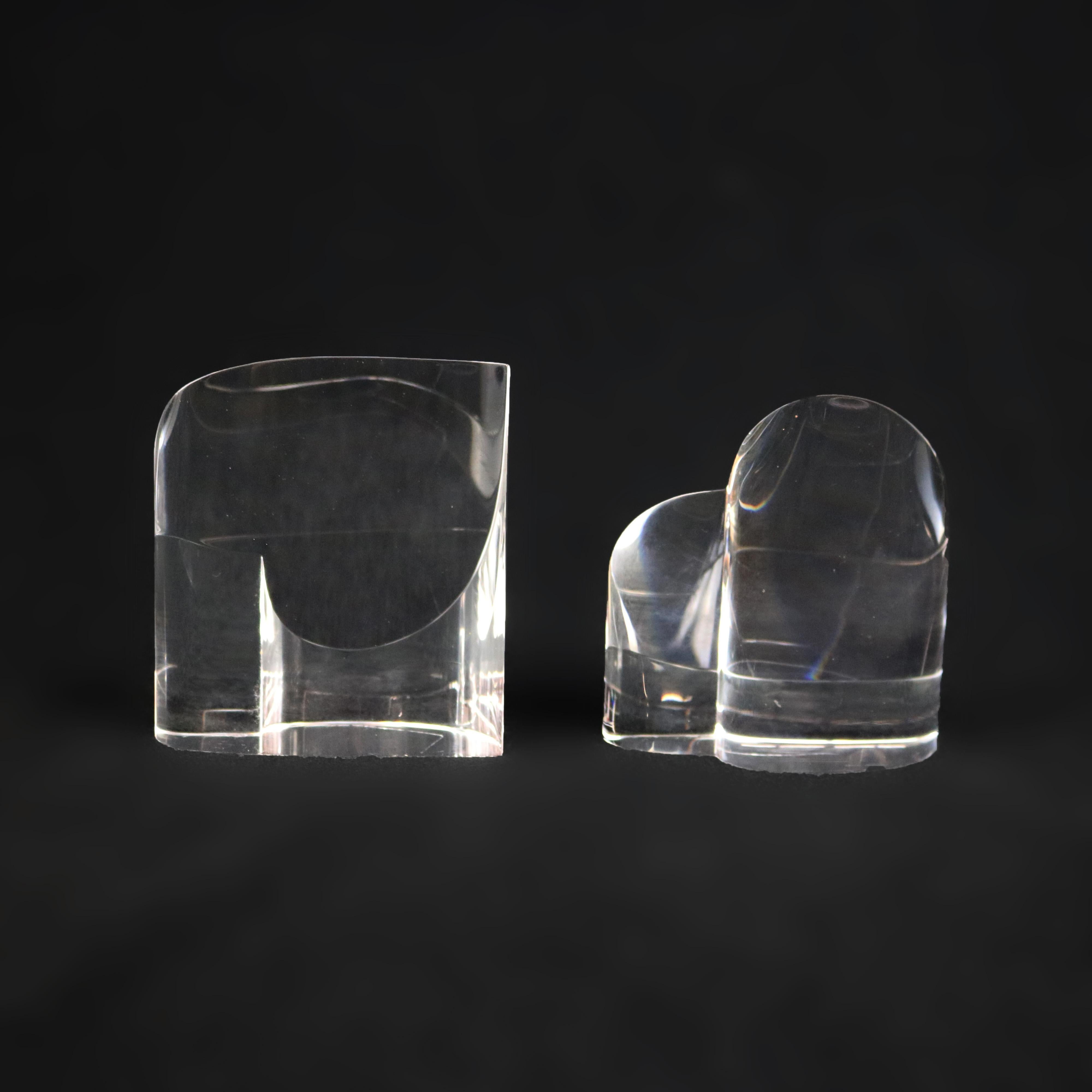 Pair Steuben Glass Heart Paperweights, Signed 20th C 2
