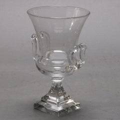 Pair of Steuben Glass Works Crystal Double Handle Urn, Signed, 20th Century