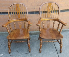 Pair Stickley Mid-Century Windsor Style Cherry Armchairs