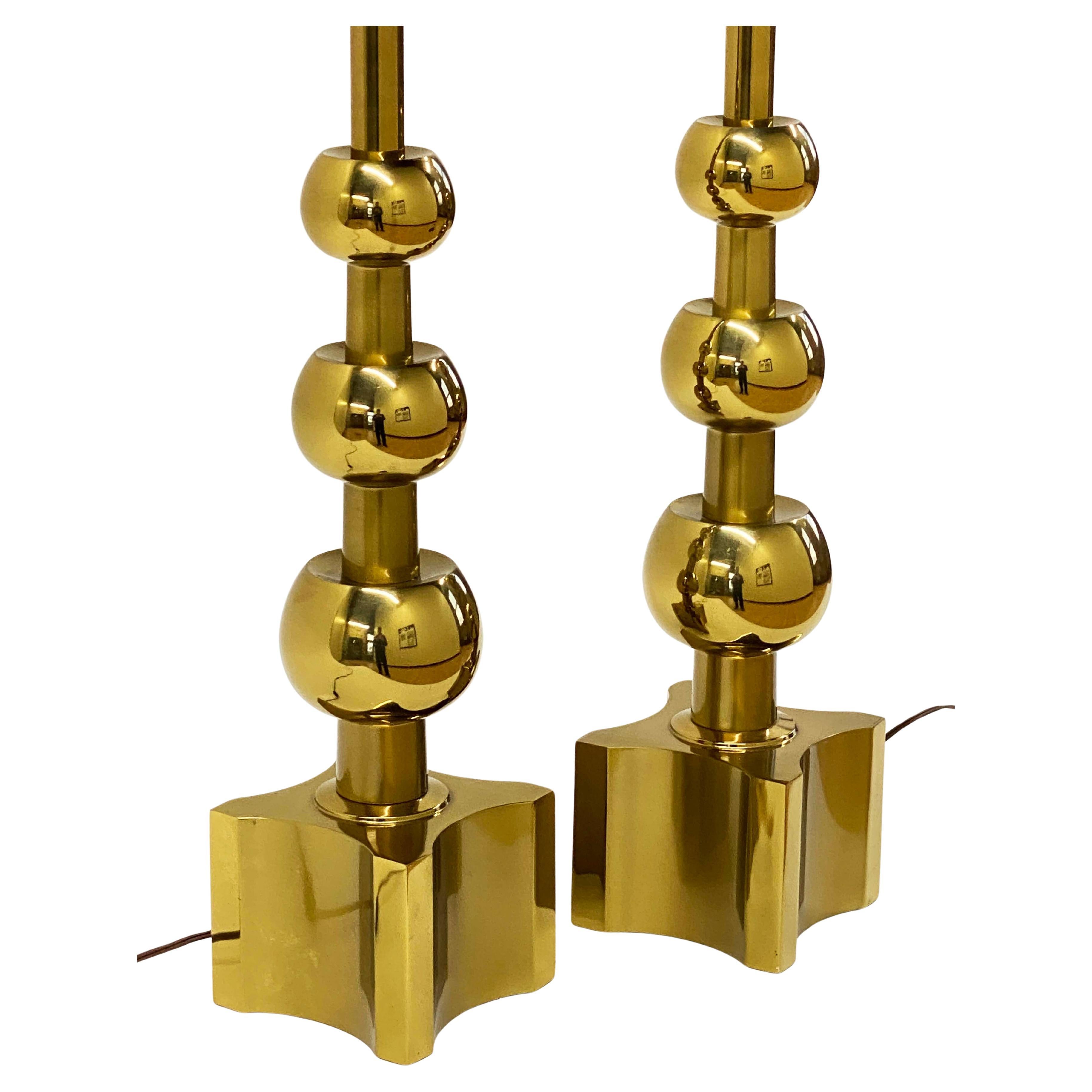 Pair Stiffel Table Lamps Brass Mid Century -- Tommi Parzinger Influence en venta