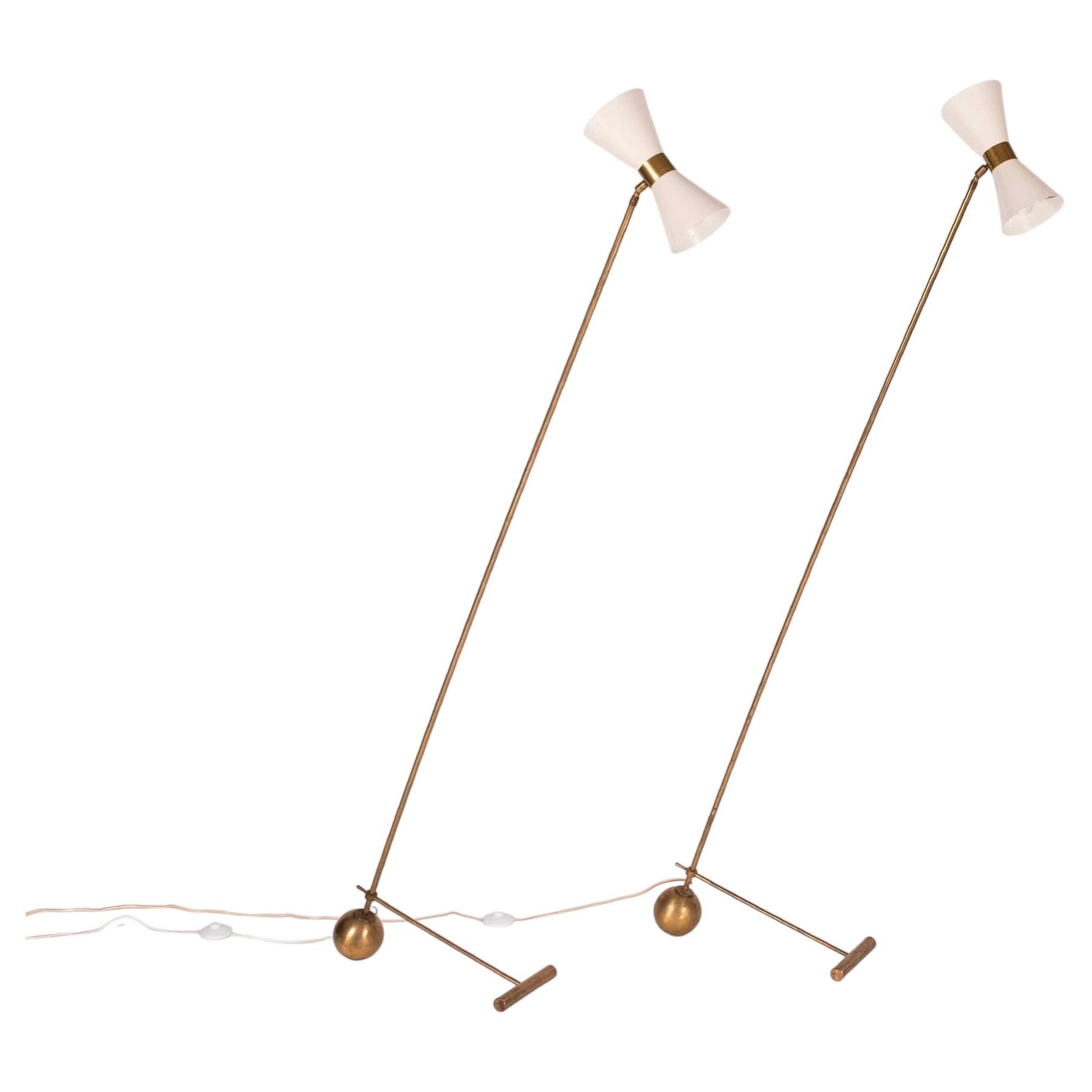Pair Stilnovo Double-Light Adjustable Floor Lamps For Sale