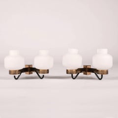 Pair Stilnovo White Glass Sconces