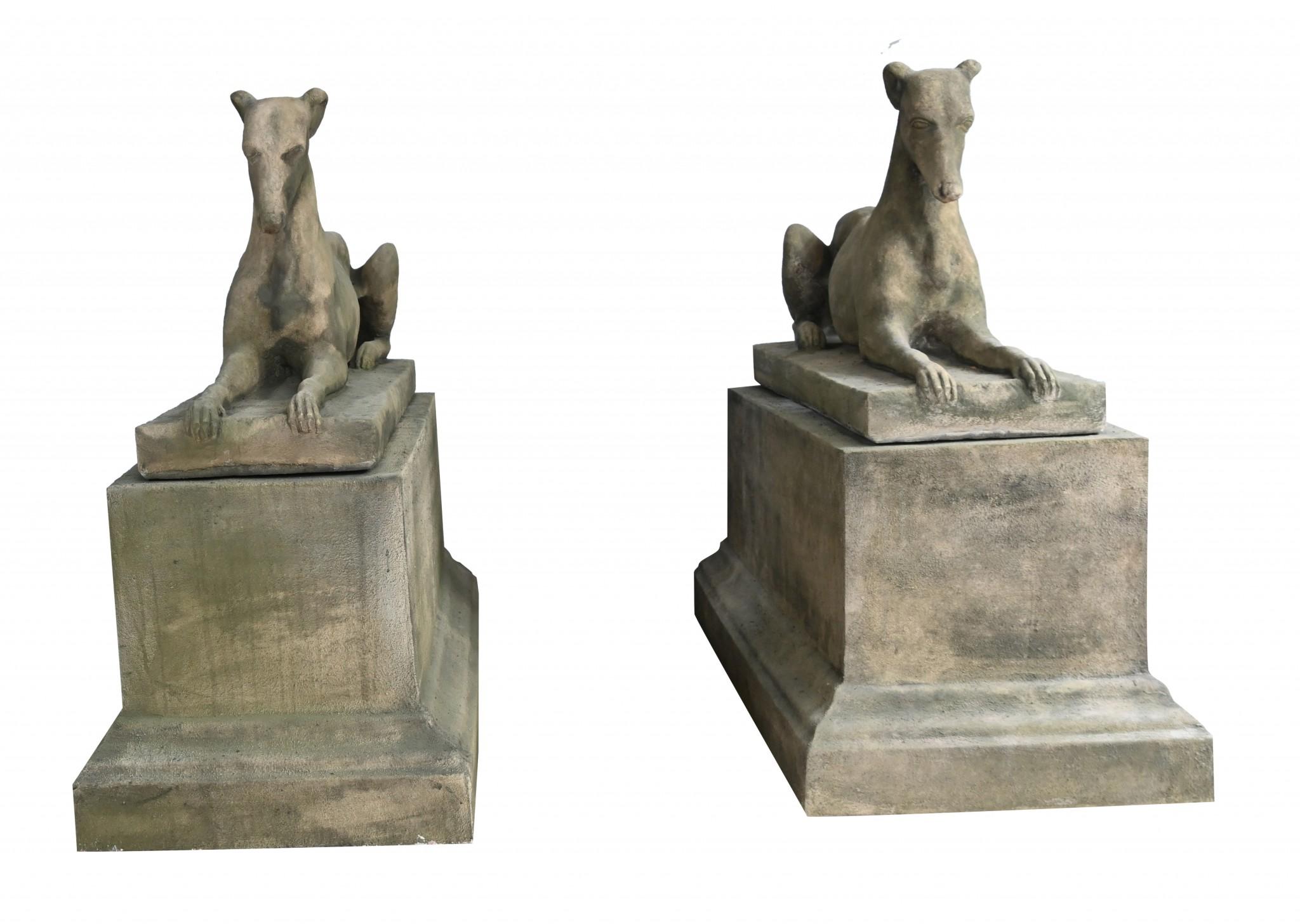 Pair Stone Garden Dogs Austin and Seeley Greyhound Whippet In Good Condition For Sale In Potters Bar, GB