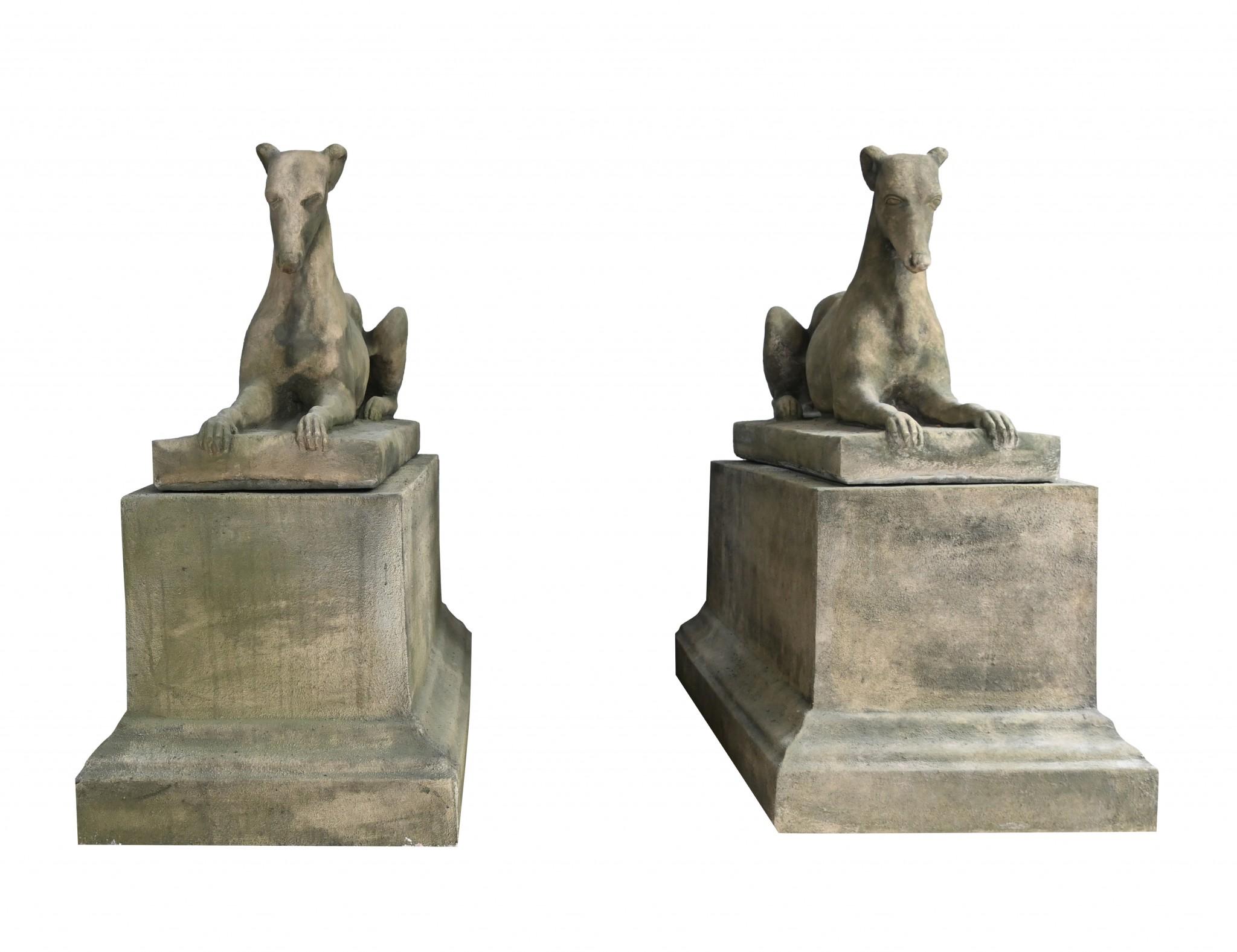 Other Pair Stone Garden Dogs Austin and Seeley Greyhound Whippet For Sale