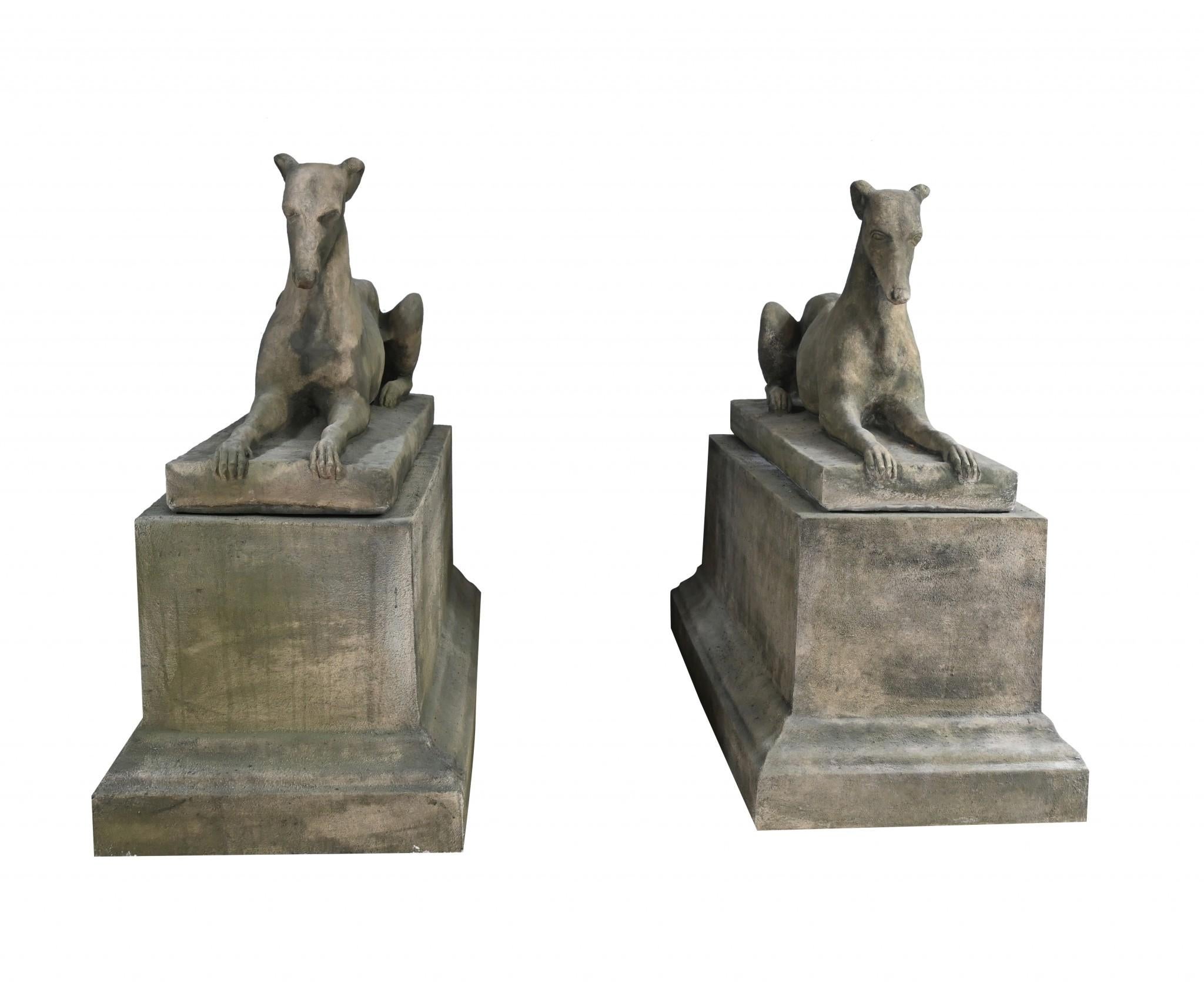 Pair Stone Garden Dogs Austin and Seeley Greyhound Whippet For Sale 1