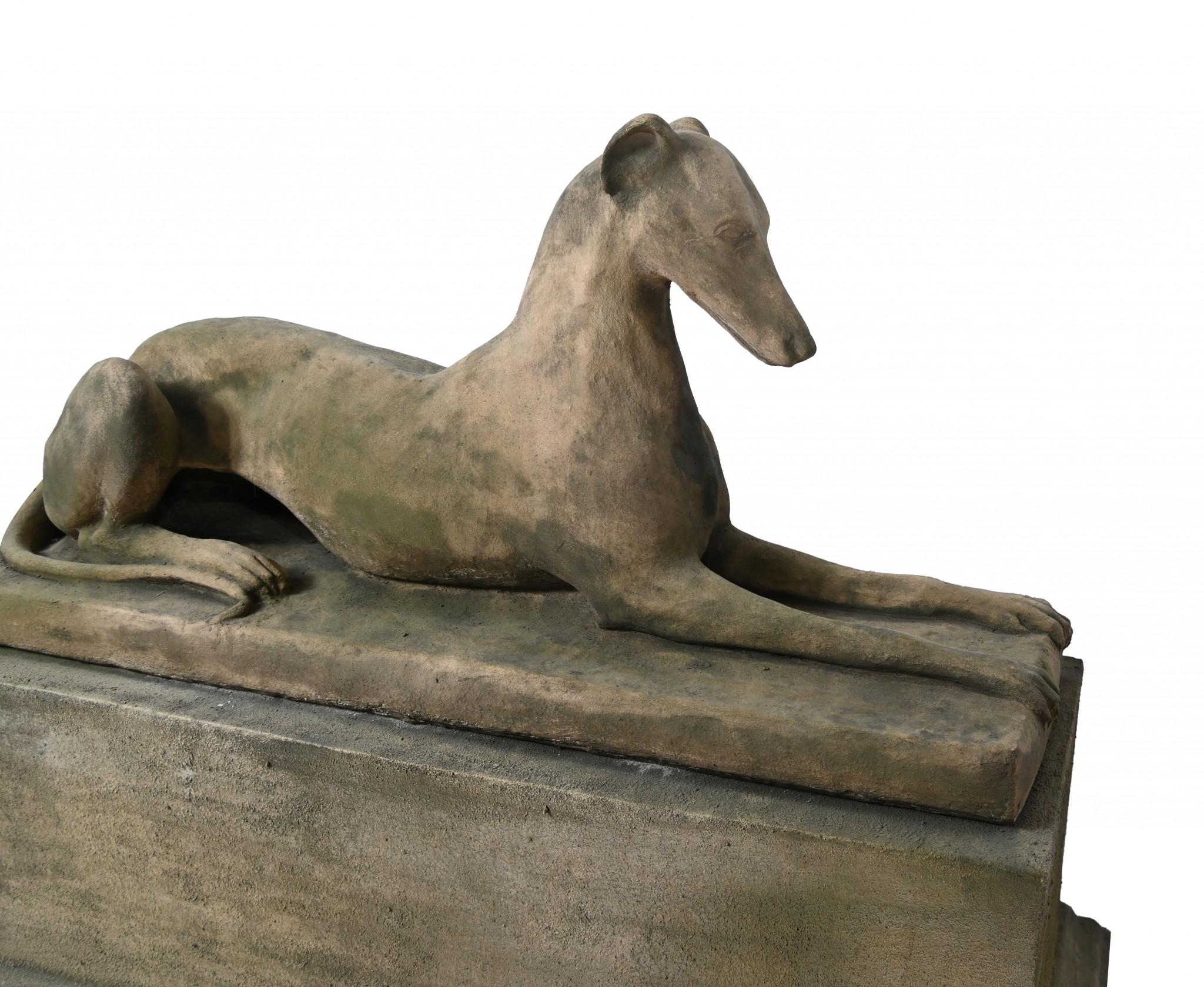 Pair Stone Garden Dogs Austin and Seeley Greyhound Whippet For Sale 3