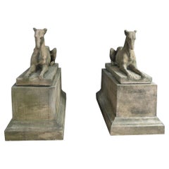 Pair Stone Garden Dogs Austin and Seeley Greyhound Whippet
