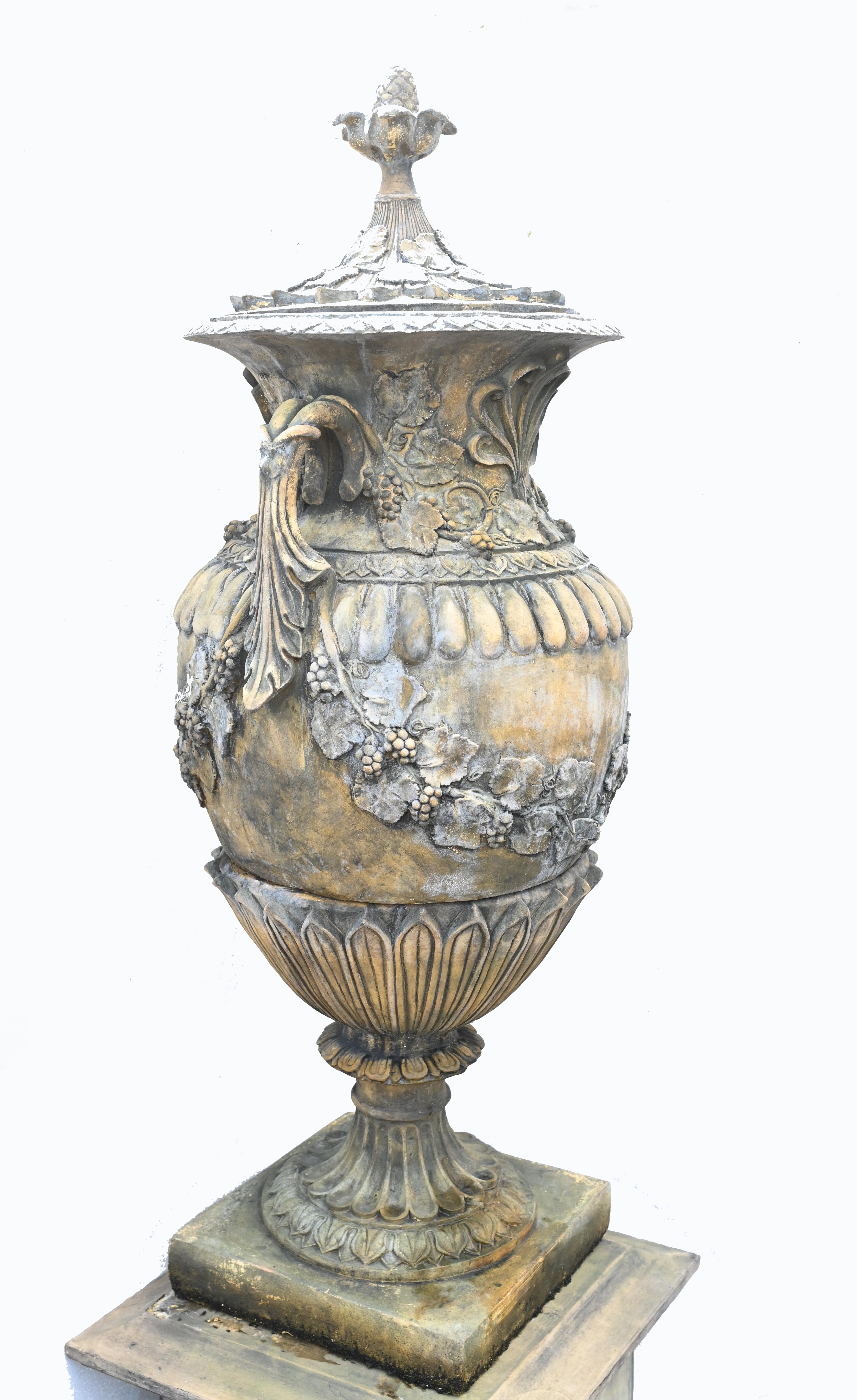 Pair Stone Garden Urns Classical Amphora English Garden Vase For Sale 8