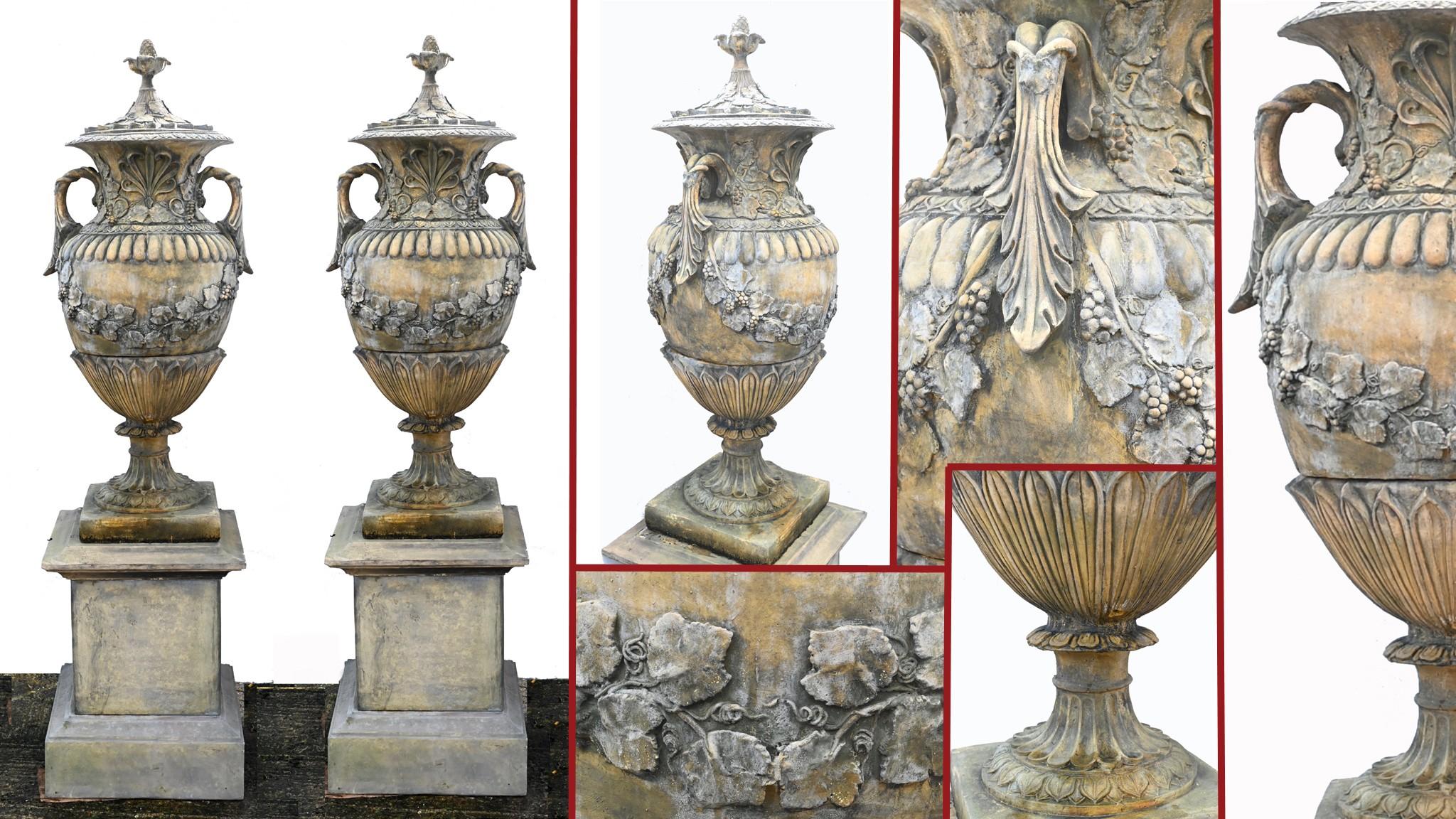 Coppia di urne da giardino in pietra Vaso da giardino classico ad anfora inglese in vendita 10