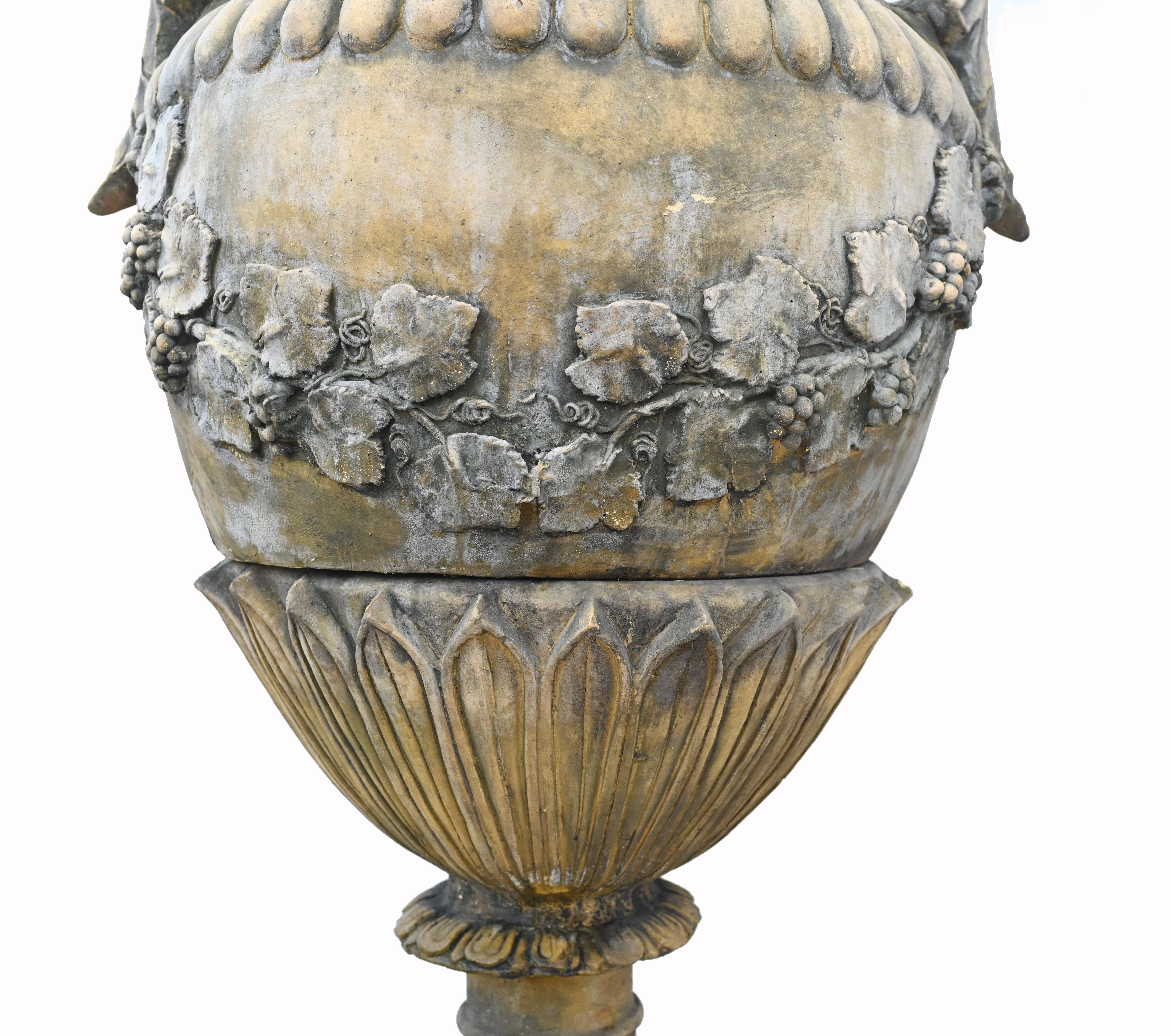 Pair Stone Garden Urns Classical Amphora English Garden Vase For Sale 2