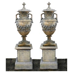 Retro Pair Stone Garden Urns Classical Amphora English Garden Vase