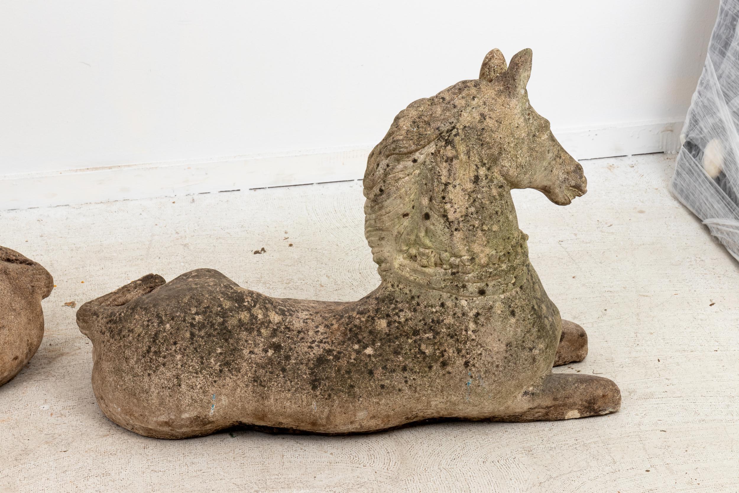 Pair Stone Horses In Good Condition In South Salem, NY