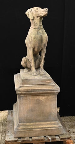 Pair Stone Hound Gatekeeper Statues Dogs Garden Ornament