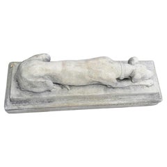Pair Stone Sleeping Dog Statues - Classical Hound Gatekeeper Statues