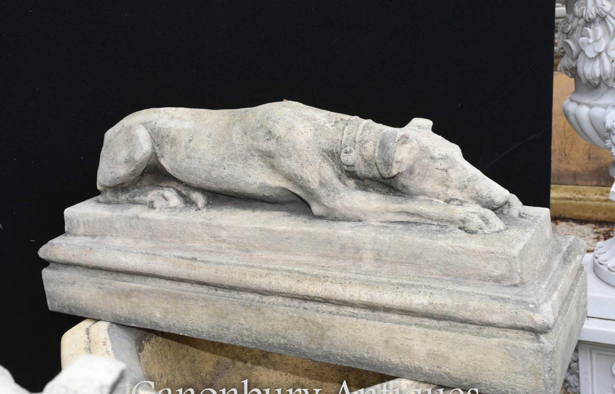 Late 20th Century Pair Stone Sleeping Dog Statues - Classical Hound Gatekeeper Statues