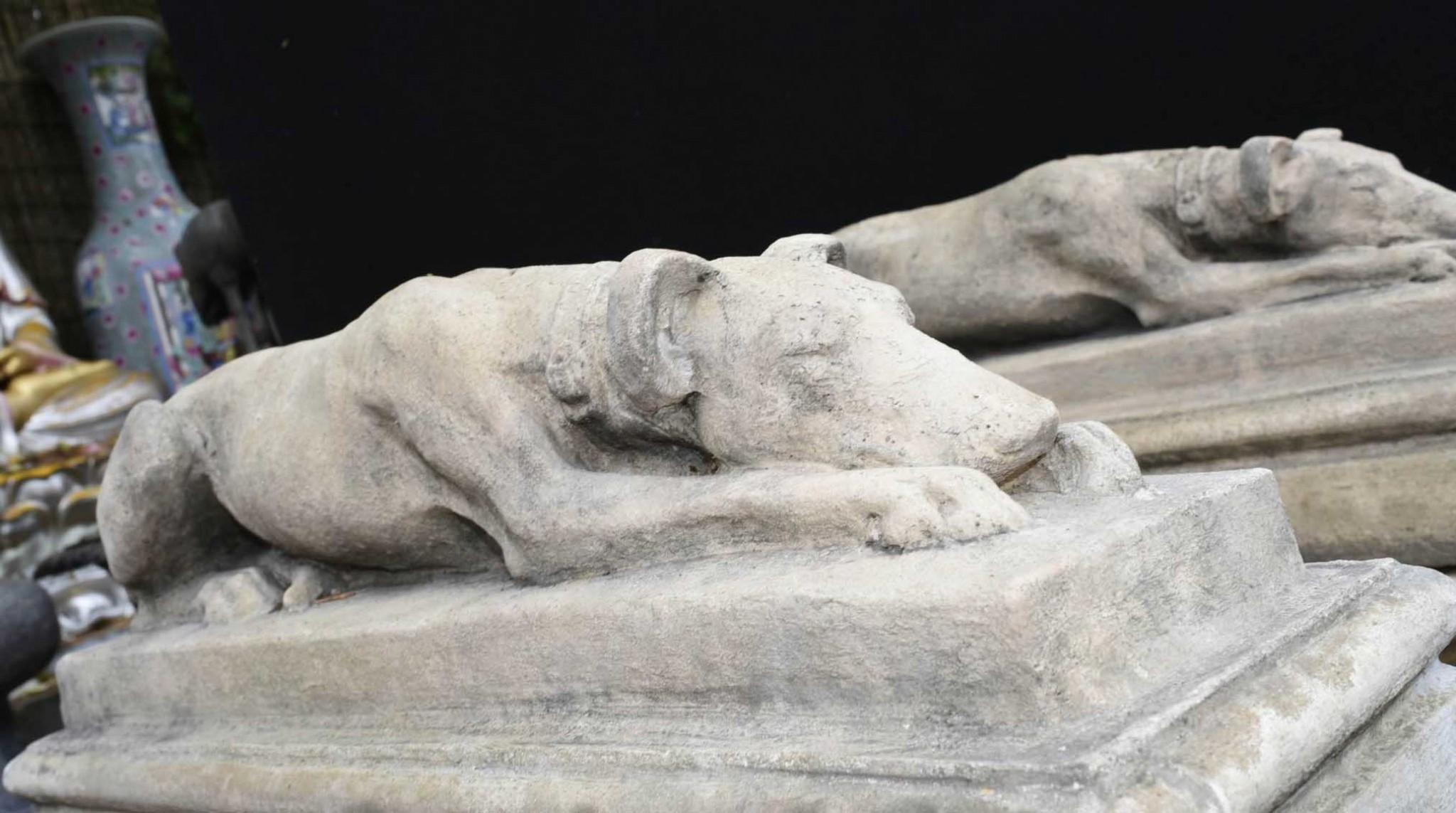 Pair Stone Sleeping Dog Statues - Classical Hound Gatekeeper Statues 1