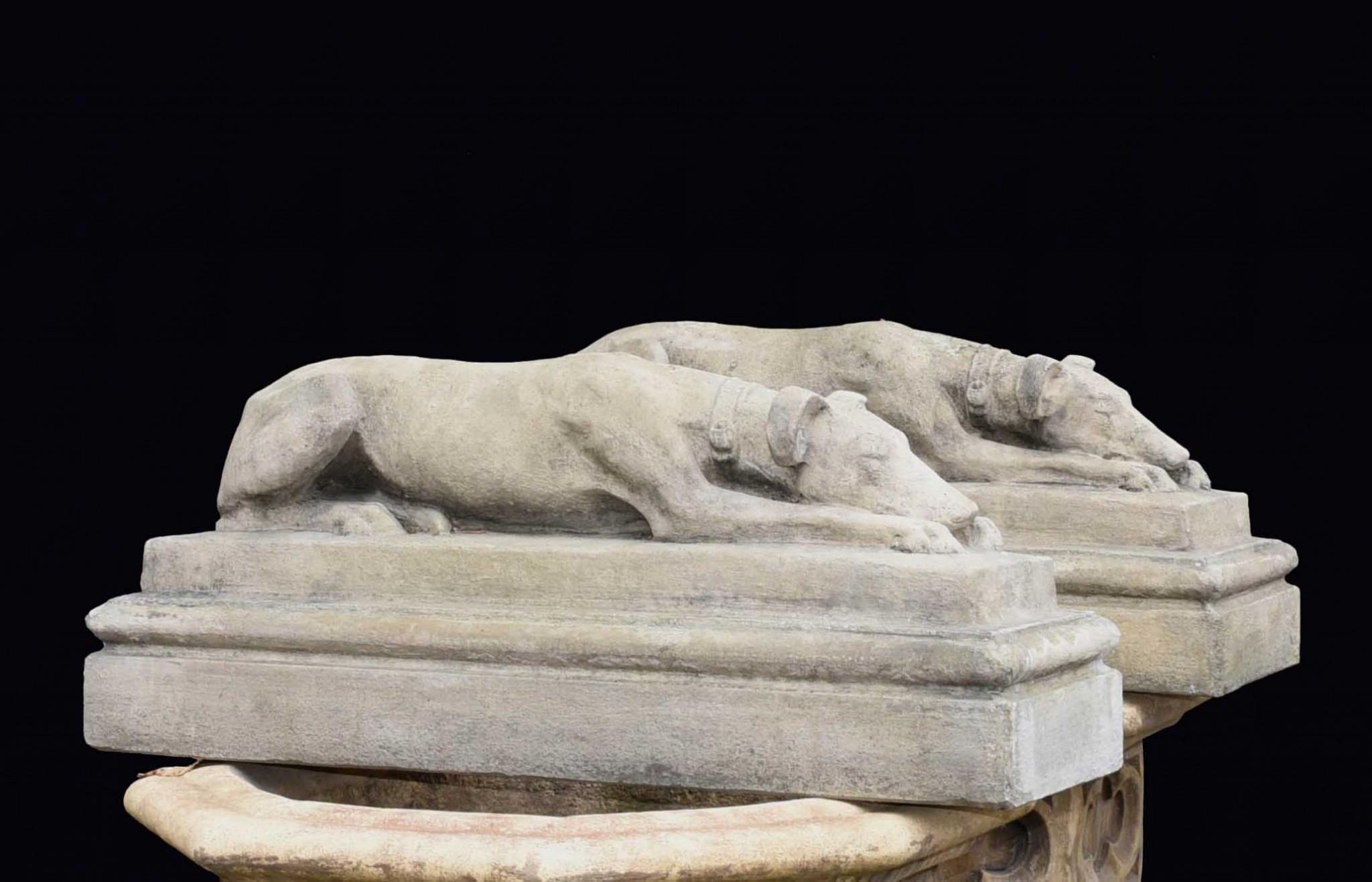 Pair Stone Sleeping Dog Statues - Classical Hound Gatekeeper Statues 2