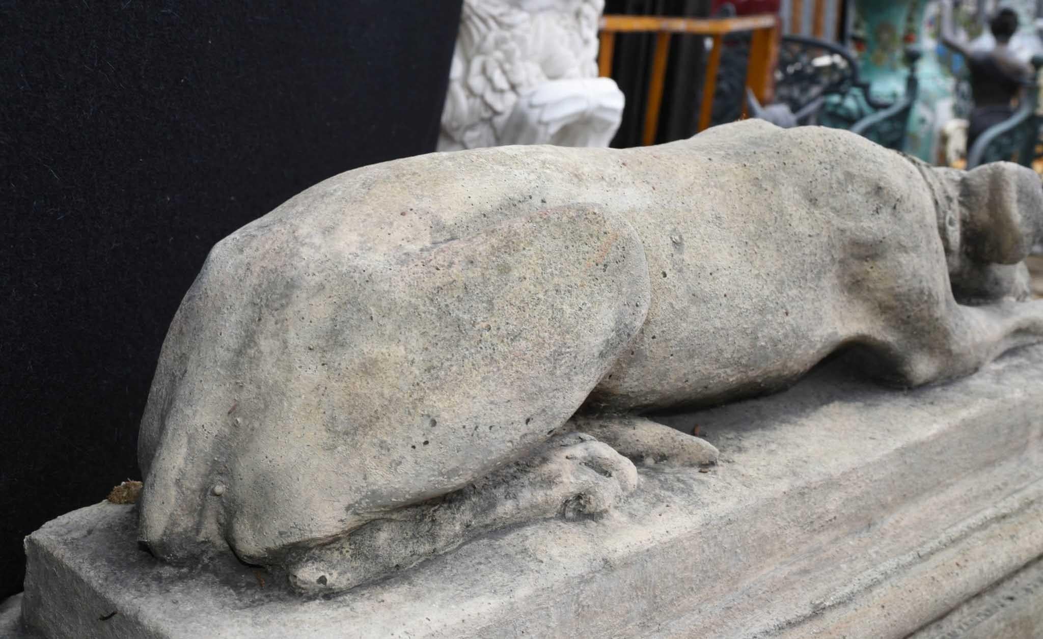 Pair Stone Sleeping Dog Statues - Classical Hound Gatekeeper Statues 3