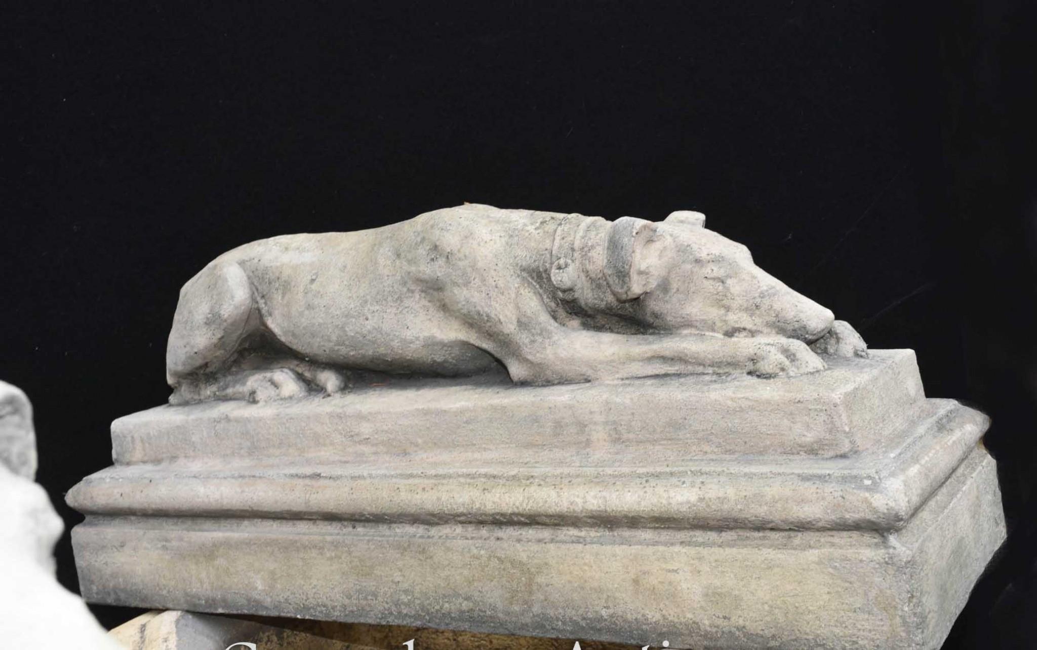 Pair Stone Sleeping Dog Statues - Classical Hound Gatekeeper Statues 4