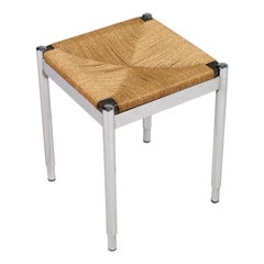 Pair Stools style Gio Ponti, possibly made by Cassina, Chromed Steel and Wood