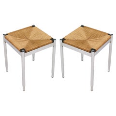 Pair Stools style Gio Ponti, possibly made by Cassina, Chromed Steel and Wood
