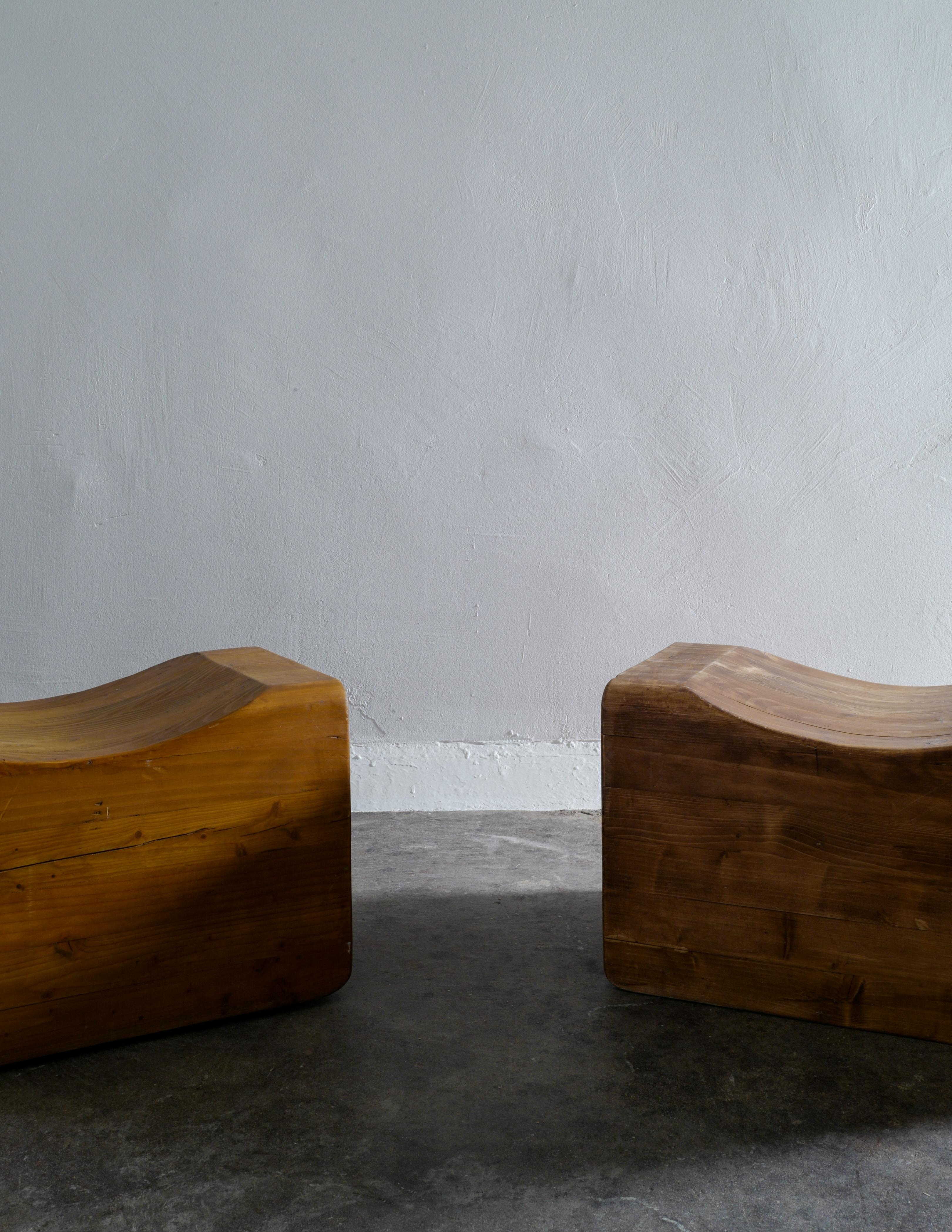 Swedish Pair Stools in Solid Pine by K. J. Pettersson & Söner, Sweden, 1970s
