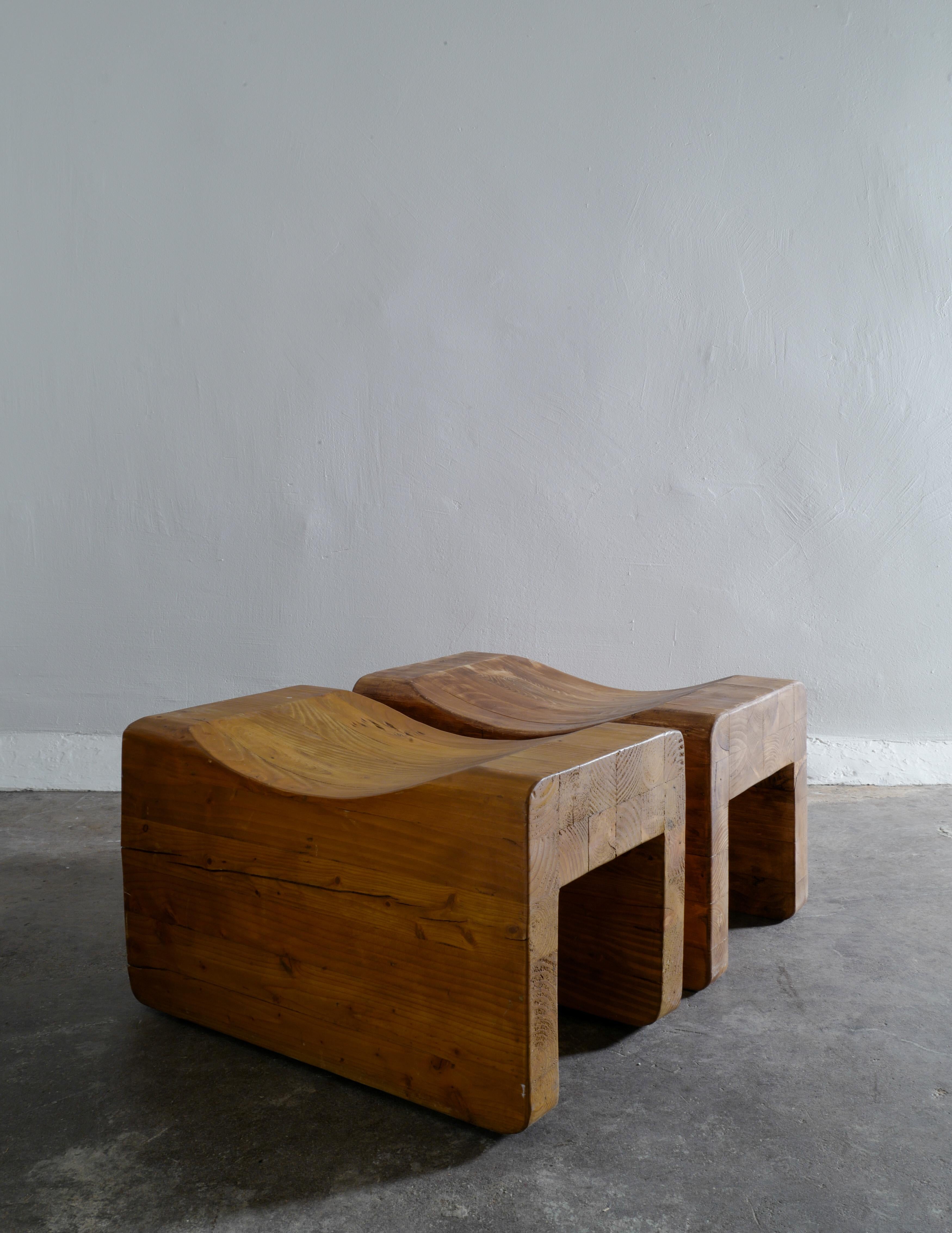 Stained Pair Stools in Solid Pine by K. J. Pettersson & Söner, Sweden, 1970s