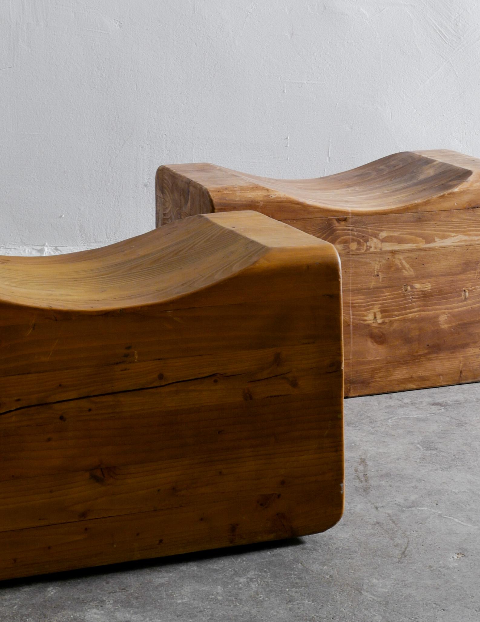 Pair Stools in Solid Pine by K. J. Pettersson & Söner, Sweden, 1970s In Good Condition In Stockholm, SE