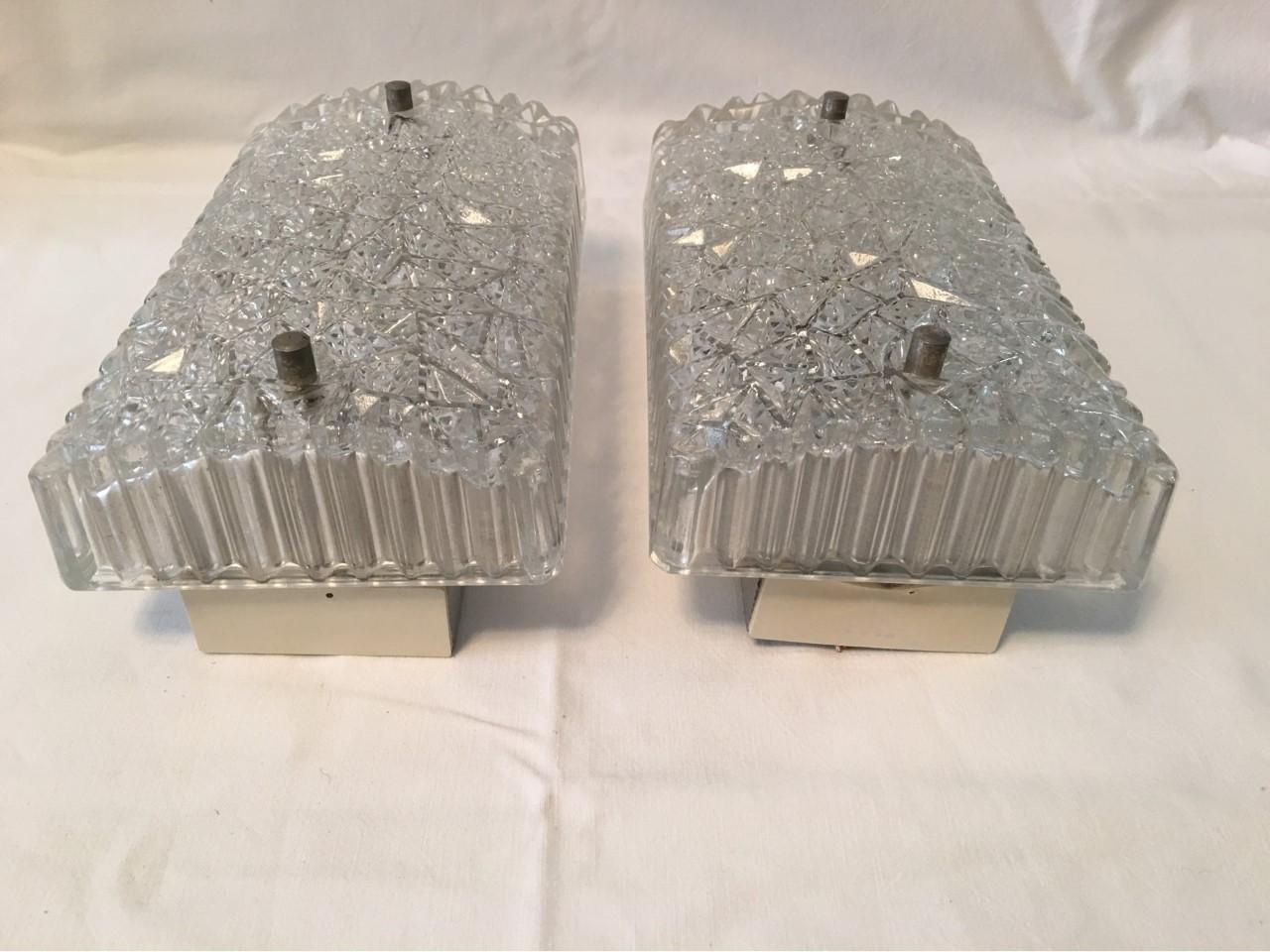 Aluminum Pair of Structure Glass Sconces by Hoffmeister Leuchten of Germany For Sale