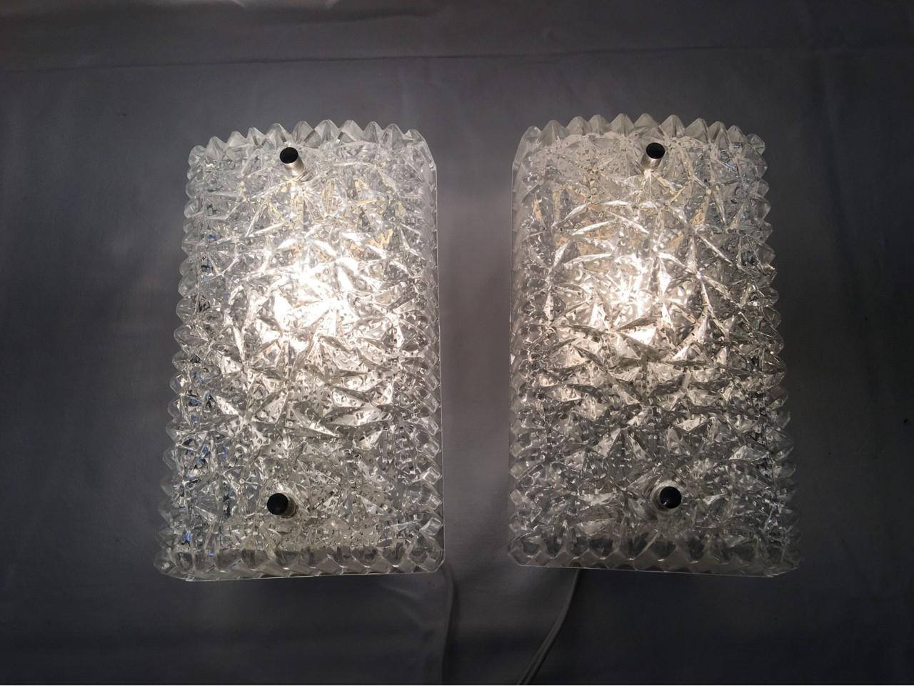 Pair of Structure Glass Sconces by Hoffmeister Leuchten of Germany For Sale 2