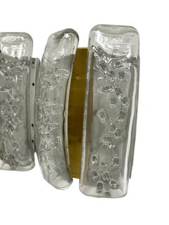 Pair Structured Ice Glass and Brass Wall Sconces by Doria Leuchten, 1970s