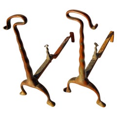 Pair Studio Bronze Arts & Crafts Andirons