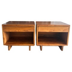 Pair Studio craft Custom Solid Walnut 1 drawer nightstands style of Nakashima 