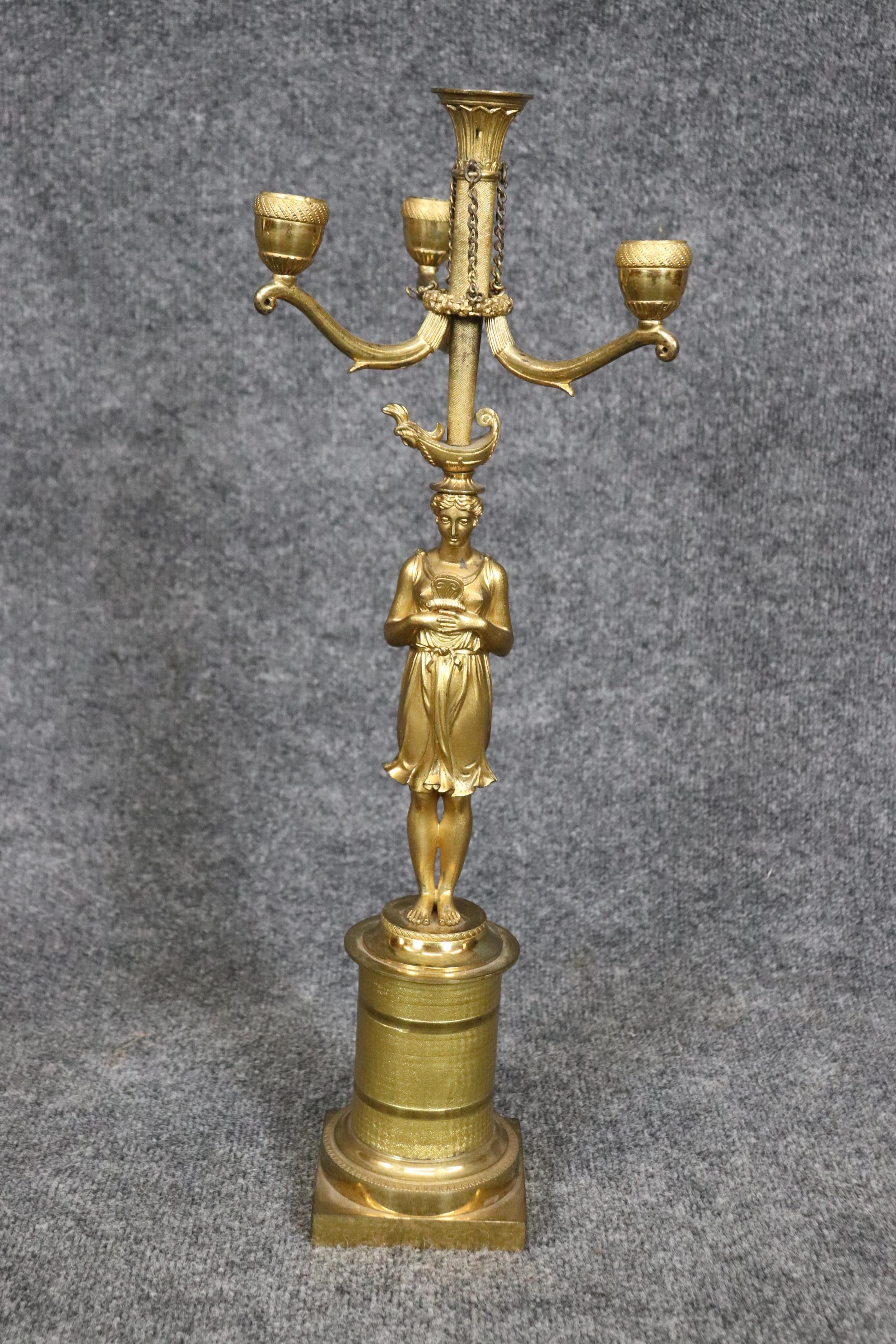 Late 19th Century Pair Stunning Large Solid Bronze 19th Century Draped Figural Maidens Candleabra For Sale