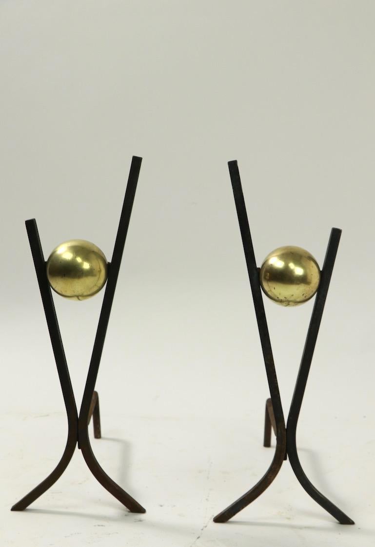 Mid-Century Modern Pair of Stylish Mid Century Andirons