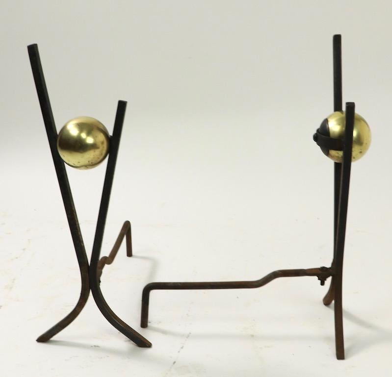 Pair of Stylish Mid Century Andirons In Good Condition In New York, NY