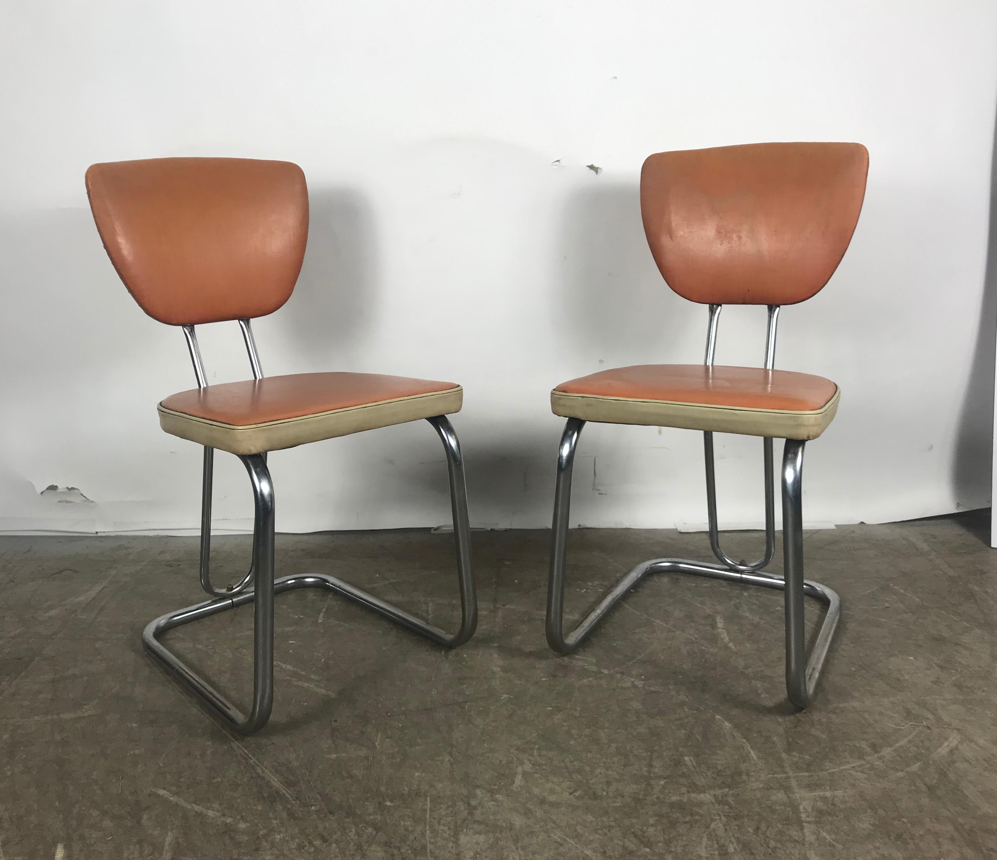 American Pair of Stylized Art Deco, Machine Age Chrome Side Chairs by Daystrom For Sale